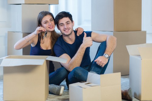 Office relocation planning in Northwood with packed desks and boxes