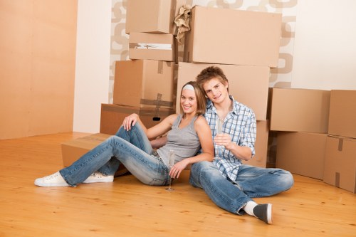 Office furniture and equipment being arranged for a Northwood move