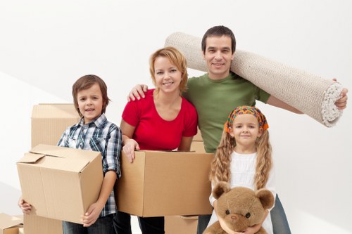 Van transport service with boxes and furniture being secured