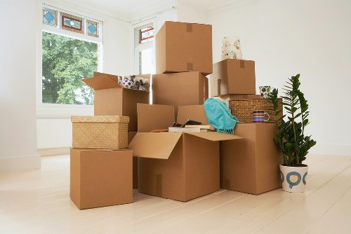 Packing boxes and furniture prepared for a local move
